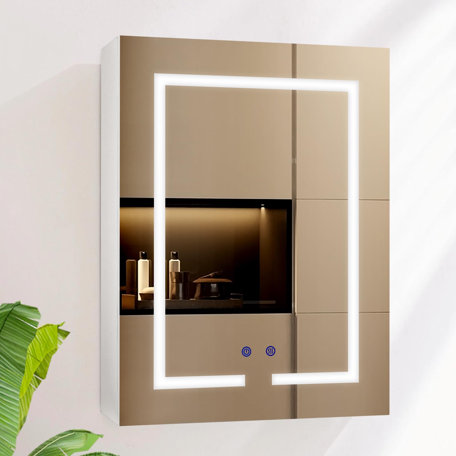AxisFurn Armario con espejo de baño con iluminación LED, armario con espejo con estante ajustable, puerta derecha antivaho, armario de pared 50 x 66 cm, blanco
