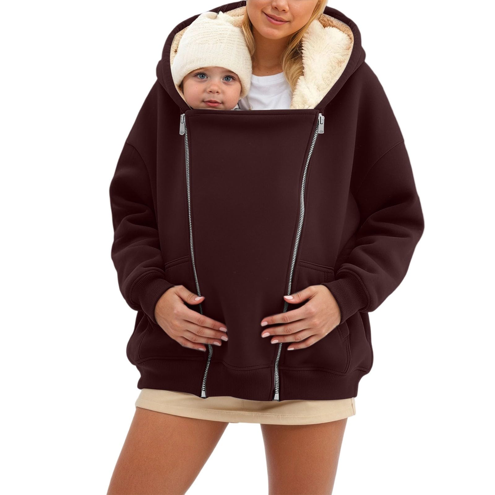 Hanraz Giacca premaman invernale con inserto per neonato, calda giacca per donne incinte, morbida felpa 2 in 1, elegante cappotto premaman in tinta unita