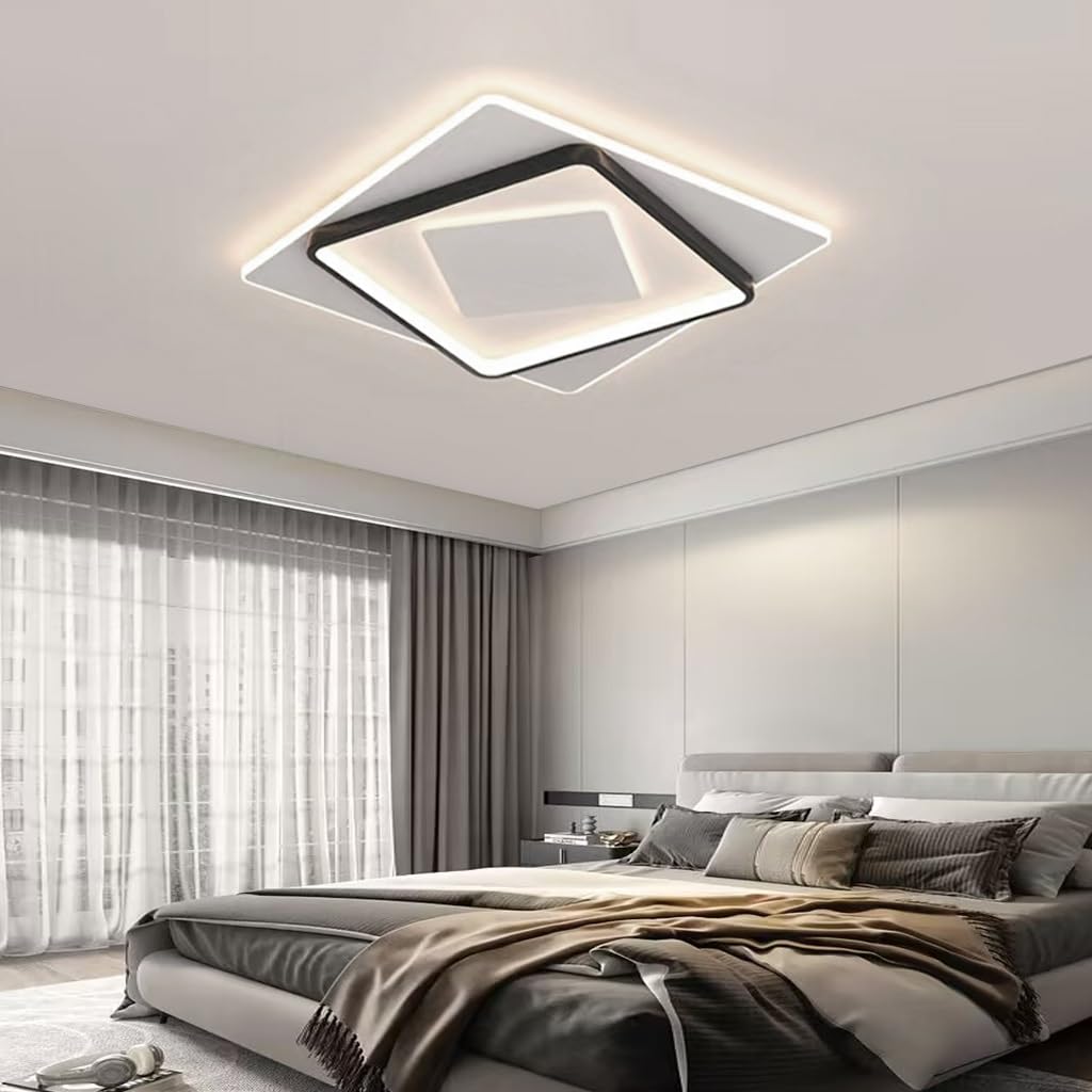 LYSDjia Modern LED room light black metal ceiling light dimmable lighting living room with remote control Ceiling Lamp 40W Nordic design style ceiling lights kitchen dining room study recessed chandel