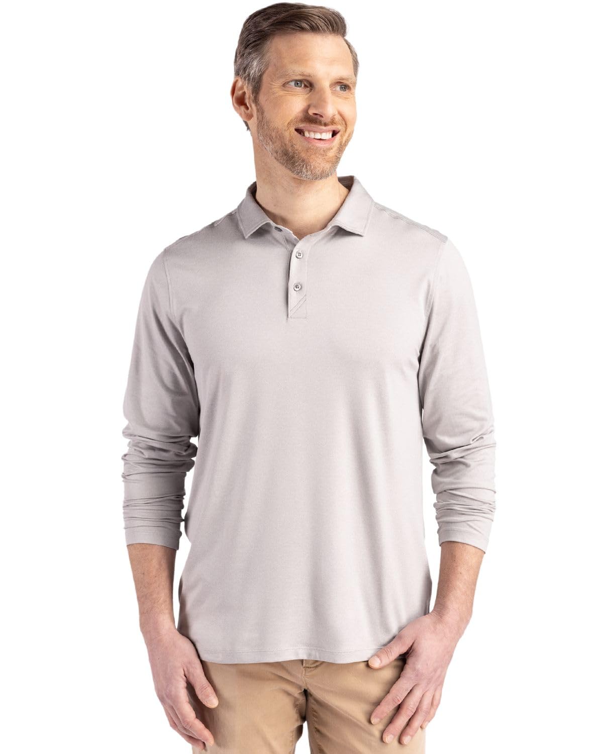 Cutter & Buck Coastline Epic Comfort Eco Recycled Mens Long Sleeve Polo, Concrete, Large