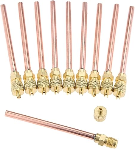 Miniatura 1 de ANTFEES 10 válvulas de acceso de servicio HVAC, sistema Schrader de vacío de 4.72 pulgadas de cobre + removedor de núcleo y tapa SAE x 14 pulgadas