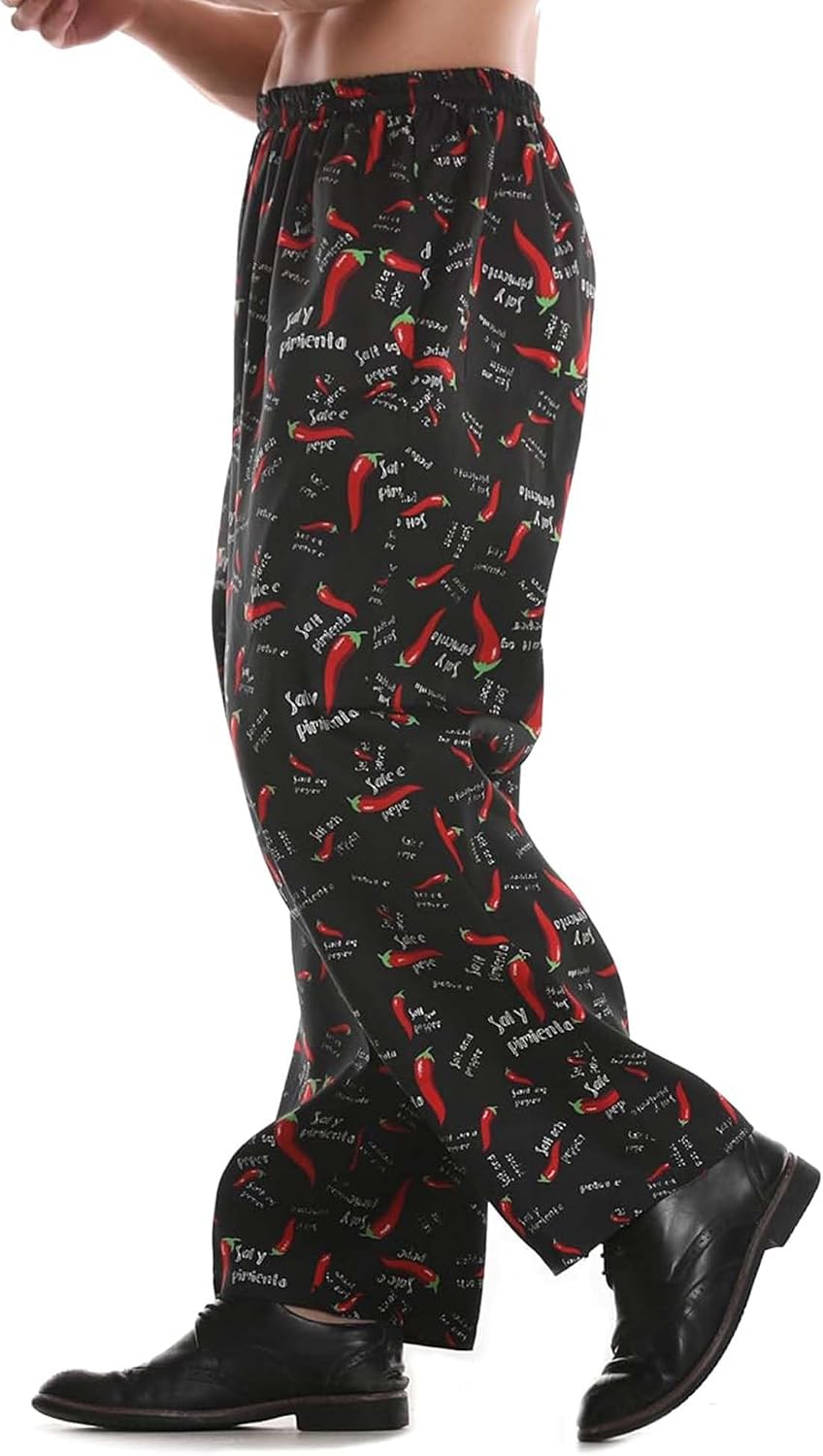 GLSEZID Men's Pepper Print Baggy Chef Pant, Classic Chili Cargo Pant
