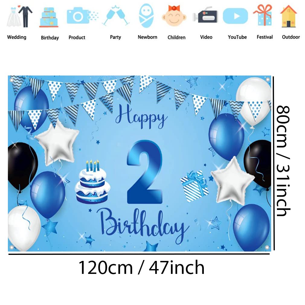 Bng-bng Banner Compleanno 2 Anni Ragazzo - Decorazione Glitter Blu I Am Two + Happy 2nd Birthday - 2