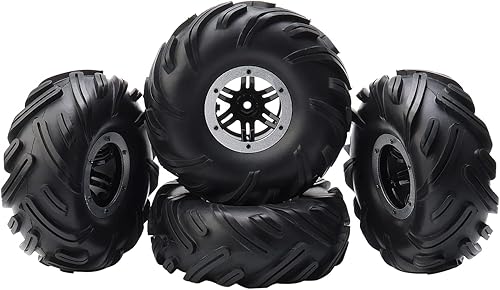 Miniatura 5 de Rchobbytop Paquete de 4 neumáticos inflables RC de 2.2 pulgadas, OD 5.512 in Mud Badland Tractor Tread y llantas de 0.472 in, tuercas de bloqueo