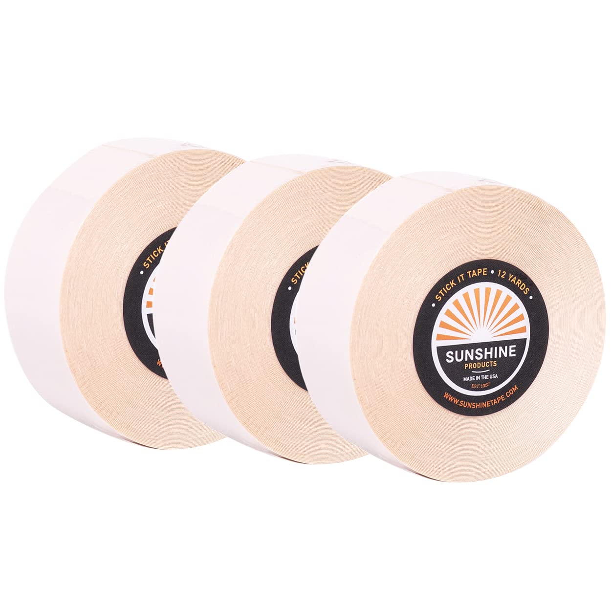 Sunshine Tape 3 Pack Stick It Wig Adhesive Tape Roll - 1" x 12 YDS - Double Sided, Medical Grade - Toupee and Wig Tape