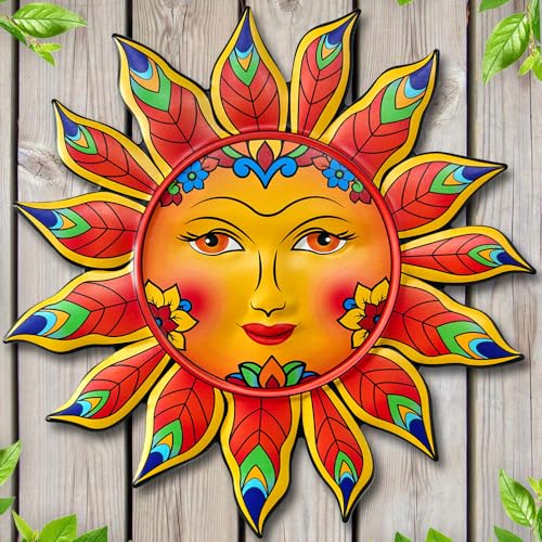Metal Sun Flower Wall Decor13inches Sun Wall Art Hanging Decoration for Indoor and Outdoor Garden Farmhouse Yard Patio Fence Living Room Bedroom Decor