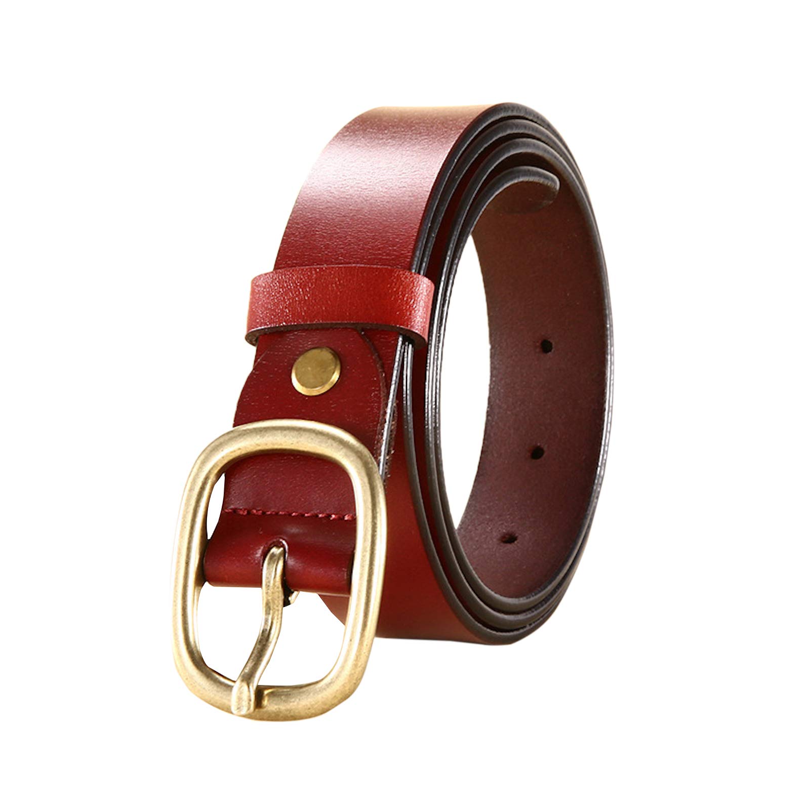 Elonglin Women's Leather Belt - Genuine Leather belt Vintage Casual Cowhide Belts for Jeans Shorts Pants Gold Buckle Dark Red 105cm