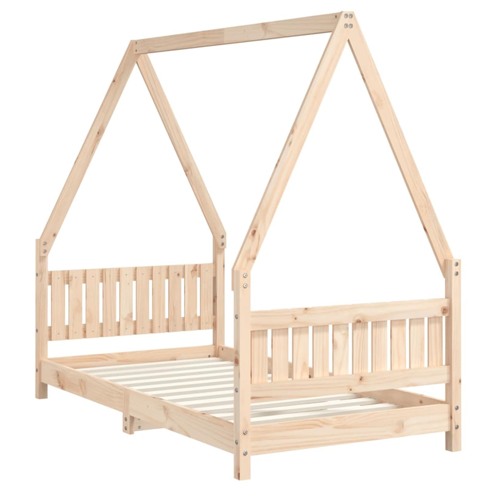 Holz Kinderbett Hausform | Massives Kiefernholz | 80x160 cm Matratze | Für Kinder ab 4 Jahren Model834504
