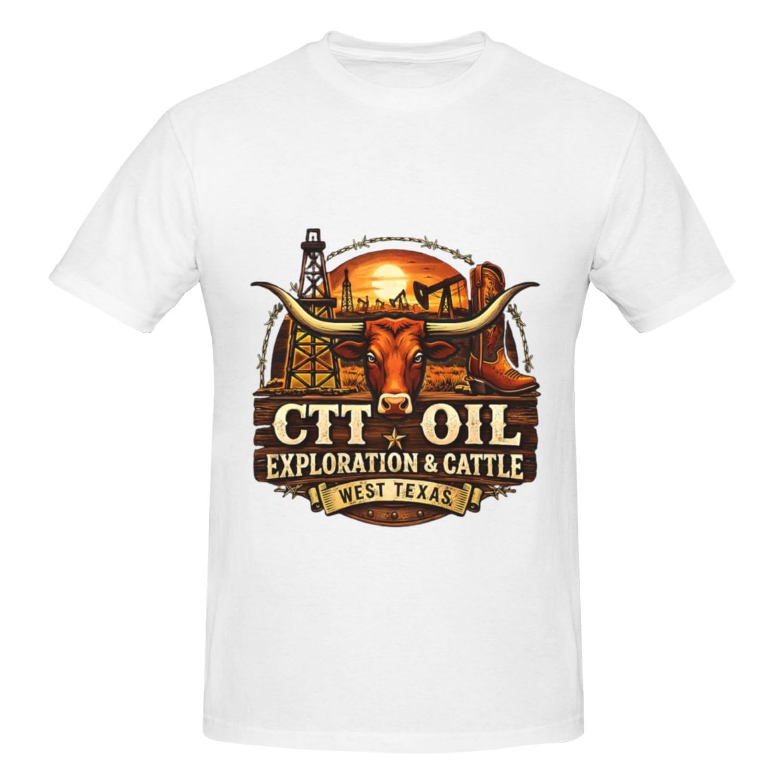 Nlwqekv Unisex Black Ctt Oil Exploration And Cattle T Shirt Round Neck Cotton For Men And Women