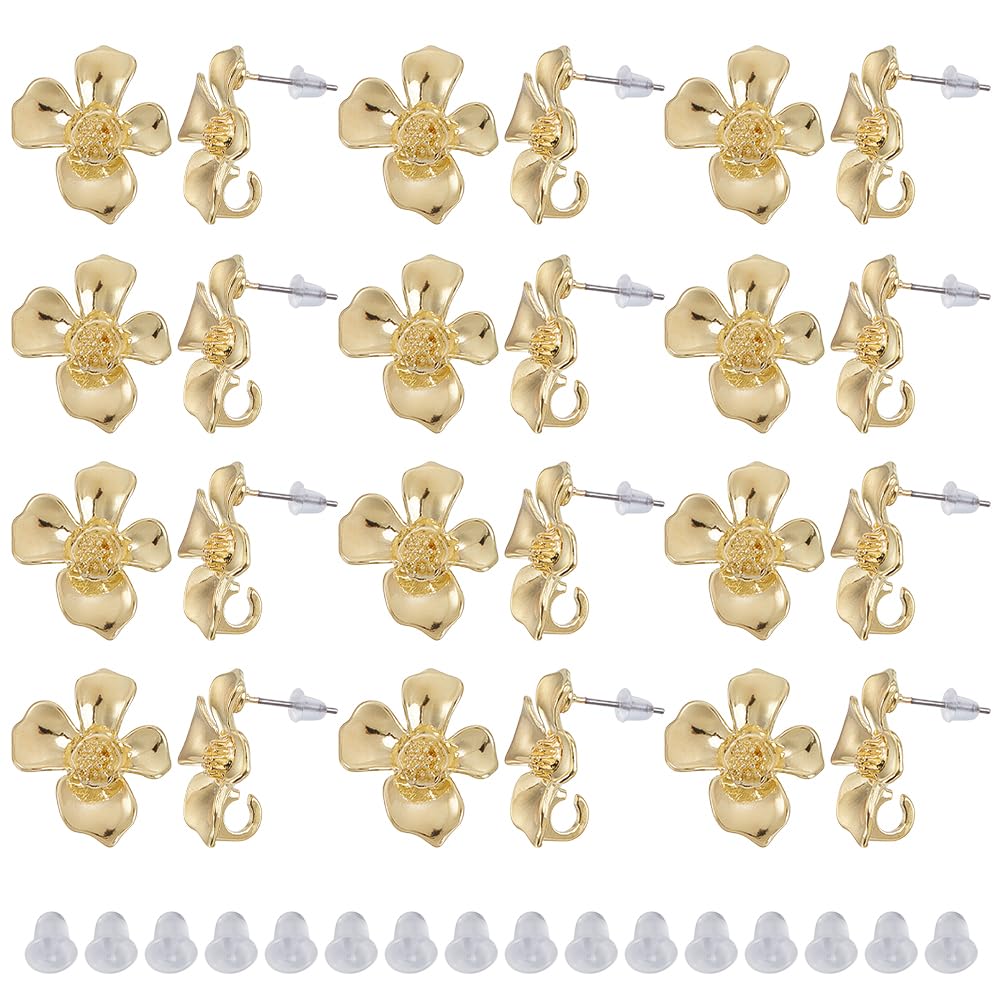 40 orecchini a forma di fiore con 100 tappi per le orecchie in acciaio inox placcato oro, eleganti orecchini a fiore per la creazione di orecchini da donna fai da te