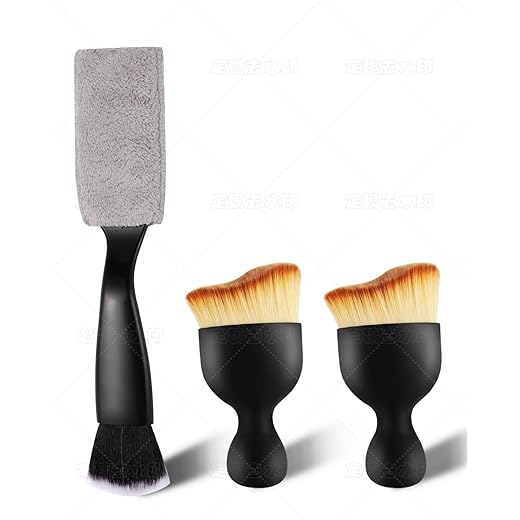 3 PCS Automotive Interior Detail Kit - 2 Curved Soft Bristle Brushes & 1 Double Head 2-in-1 Duster | Scratch-Free Dusting for Dashboard, Vents, Hard-to-Reach Areas | Fits All Vehicles | Durable