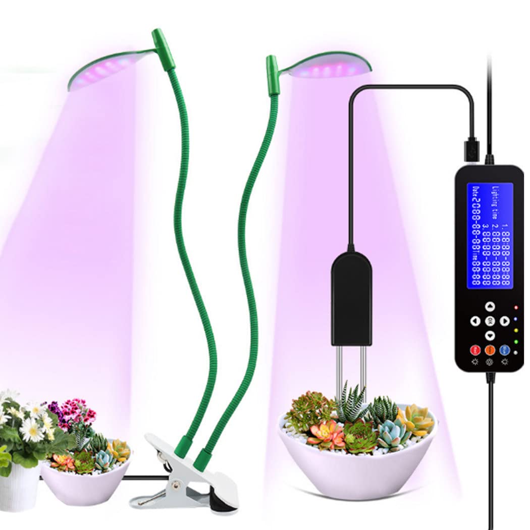 Luz de Crecimiento 5w LED Lámpara Bombillas Luces de Planta Espetro Interior Automático, 2 Cabezales, Luz para Plantas de 3 Modos 5 Niveles de Brillo, para Jardinería Bonsai de Interior