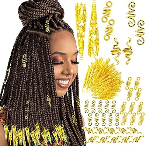 130 Pieces Locs Hair Jewelry for Women Goddess Dreadlocks Accessories kit Faux Locs Beads,Braids Hair Cuffs Decoration charms (Gold) Cover