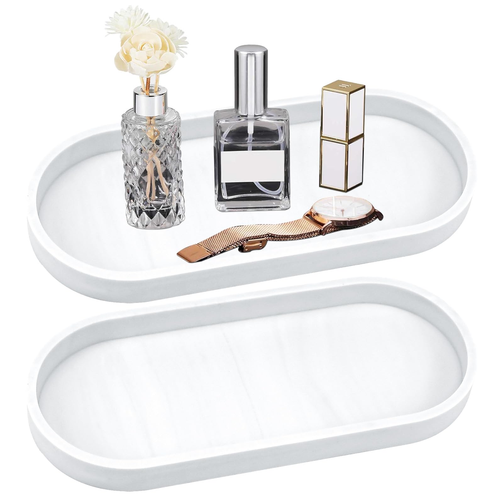 Wocpvm Keramik Tablett Set - 2 Weiße Ovale Deko Tabletts Für Bad & Küche