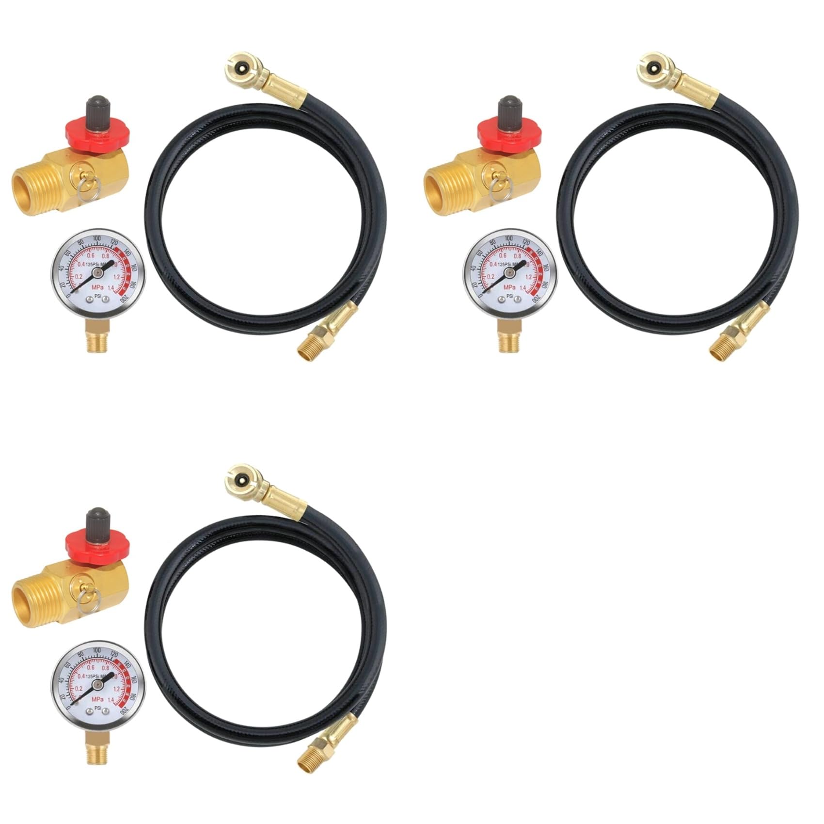 Jnchdghwa Black&Gold 3X Air Tank Repair Kit W/Safety Valve, Pressure Gauge And 4 Feet Air Tank Hose Assembly Kit For Portable Carry Tank