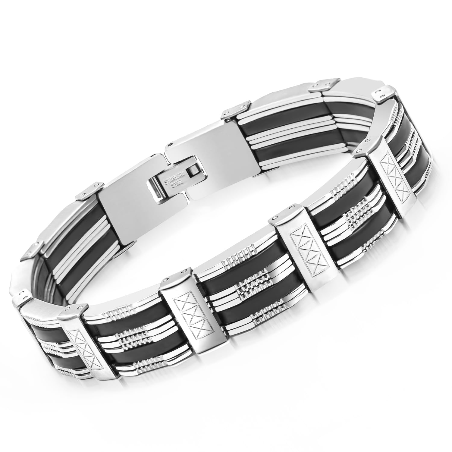 Bracciale in Argento da Uomo, Acciaio Inossidabile 8,3 in/21 cm, Regalo per Papà Figlio Fratello Marito, Gioielli per Adolescente Ragazzi