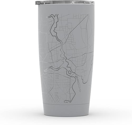 Vista 420 de Well Told Vaso de café aislado con diseño de mapa de Nueva York grabado, taza de acero inoxidable grabada (20 onzas, negro) con aislamiento de mapa