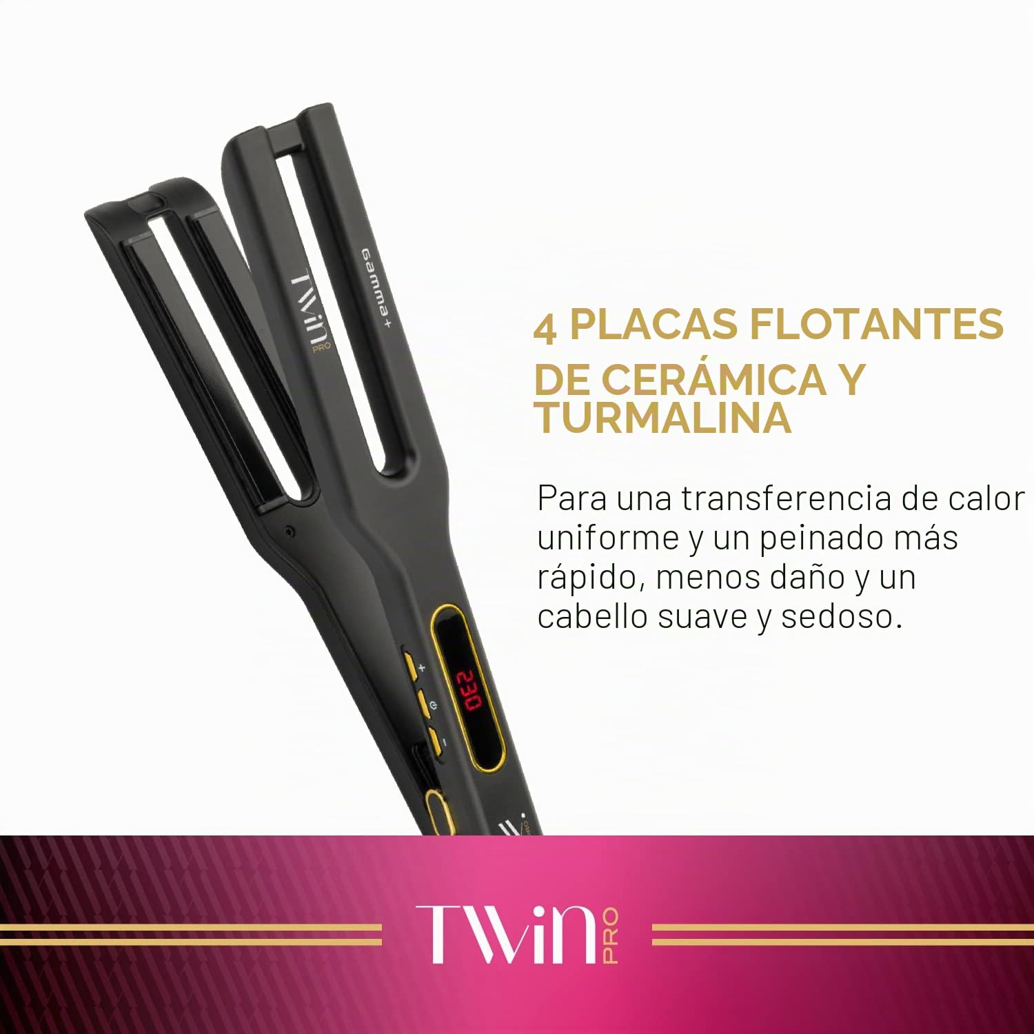 GAMMAPIÙ Twin Plancha de Pelo Profesional, 4 Placas Flotantes de Cerámica Avanzada y Turmalina, 10 Temperaturas Adjustables 130-230°C, Calentamiento Rápido, Apagado Automatico, Display Digital