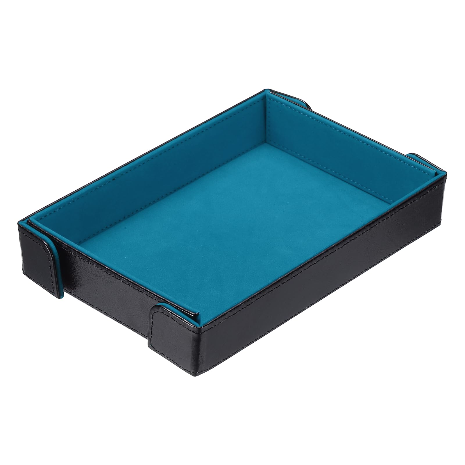 sourcing map PU Leather Dice Tray, Rectangle Magnetic Folding Velvet Portable Folding Dice Rolling Tray for Table Games Keys Wallet Watch Coin, Sky Blue