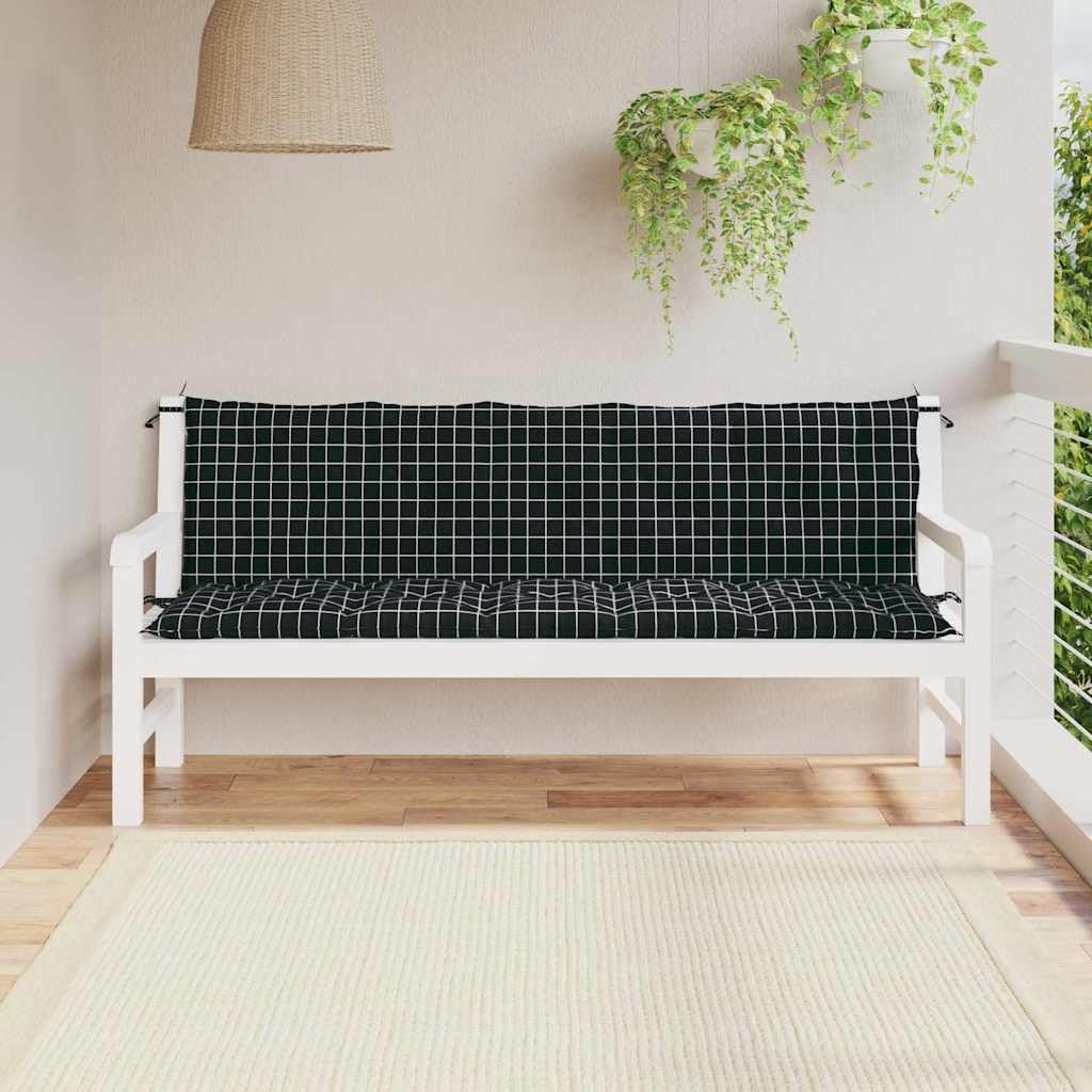 Nakładki na ławkę ogrodową, zestaw 2 szt., czarne wzory karo, z tkaniny Oxford, 180 x 50 x 7 cm, wyściełane, antypoślizgowe, ze sznurkami do wiązania, na taras, krzesło ogrodowe i ławki do