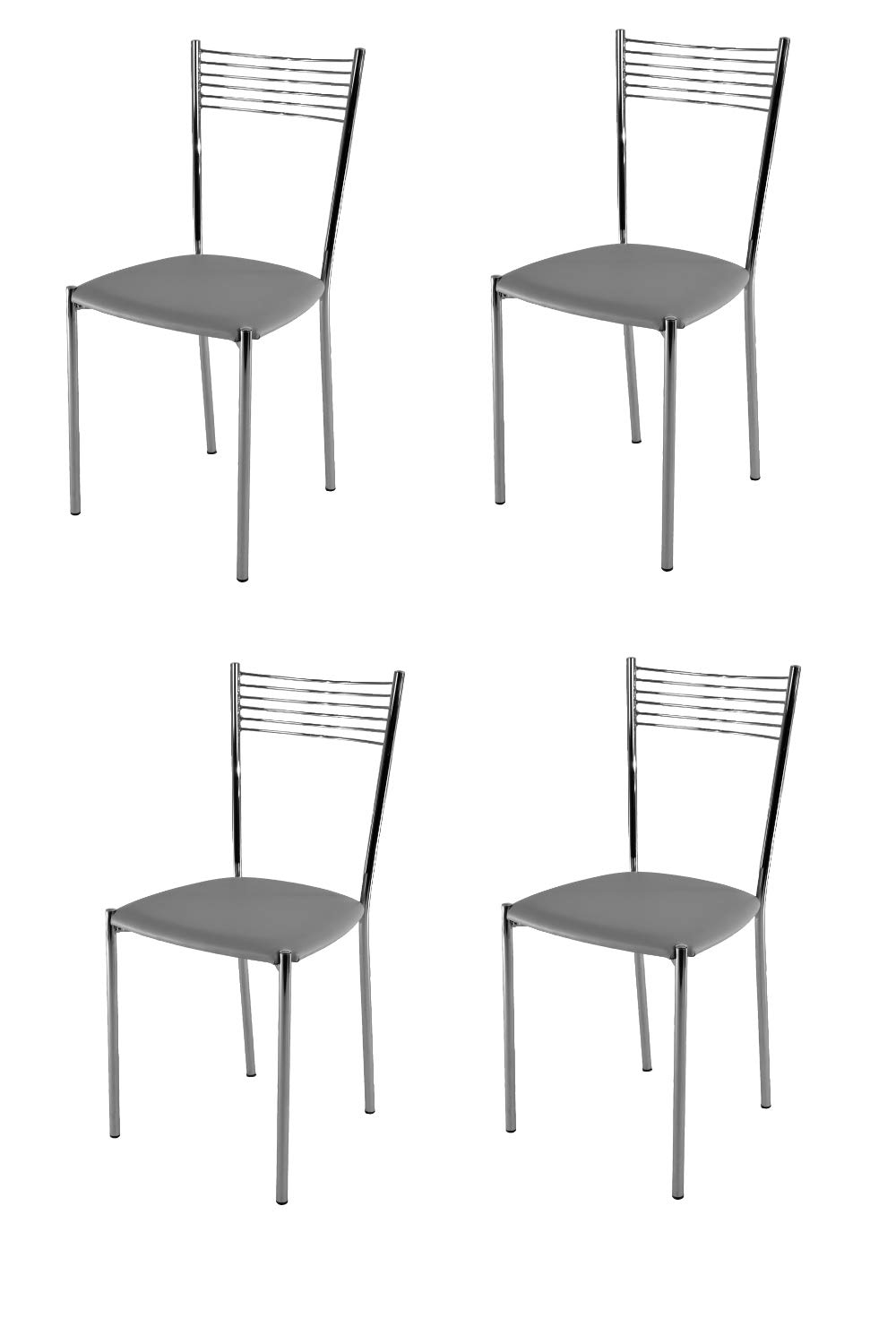t m c s Tommychairs - Set 4 sillas Elegance para Cocina, Comedor, Bar y Restaurante, Estructura en Acero Cromado y Asiento tapizado en Polipiel Color Gris Claro