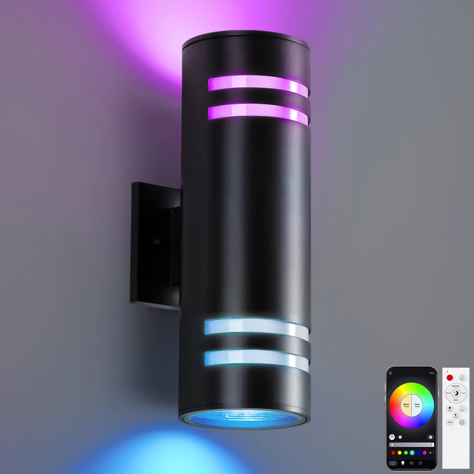 Photo 1 of KIZON Modern RGBCW Outdoor Sconce Color Changing, Dimmable Porch Light, Black, 4x4x12 inches, App Control with Remote, Compatible with Alexa Google Assistant, ETL Listed