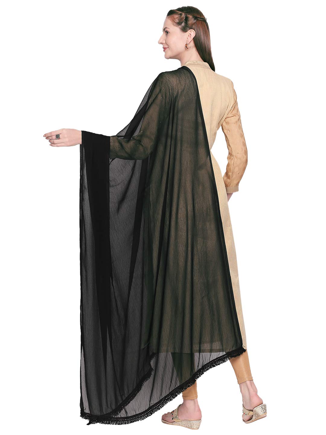 DUPATTA BAZAAR Woman's Black Chiffon Dupatta with lace on border. - Image 3 thumbnail