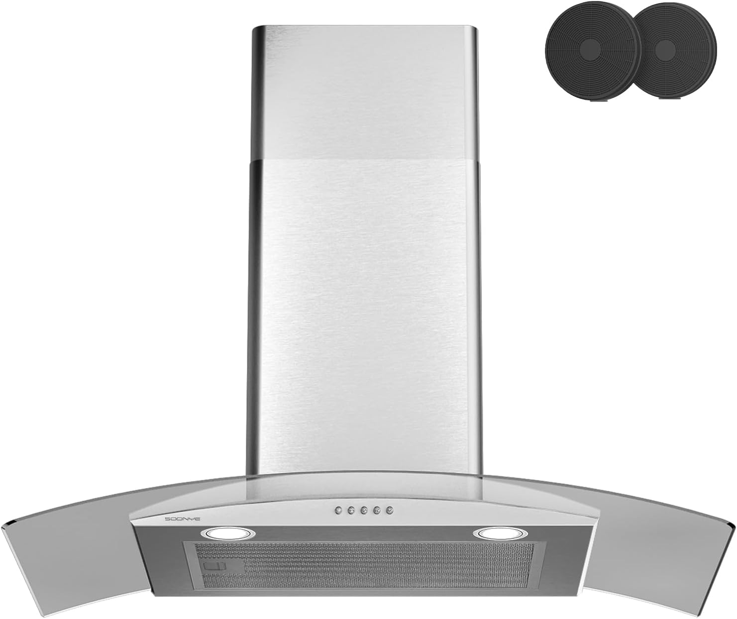 Cappa aspirante a baldacchino da 60 cm, cappe camino in vetro curvo, filtri a carbone inclusi, cappa da cucina con illuminazione a LED