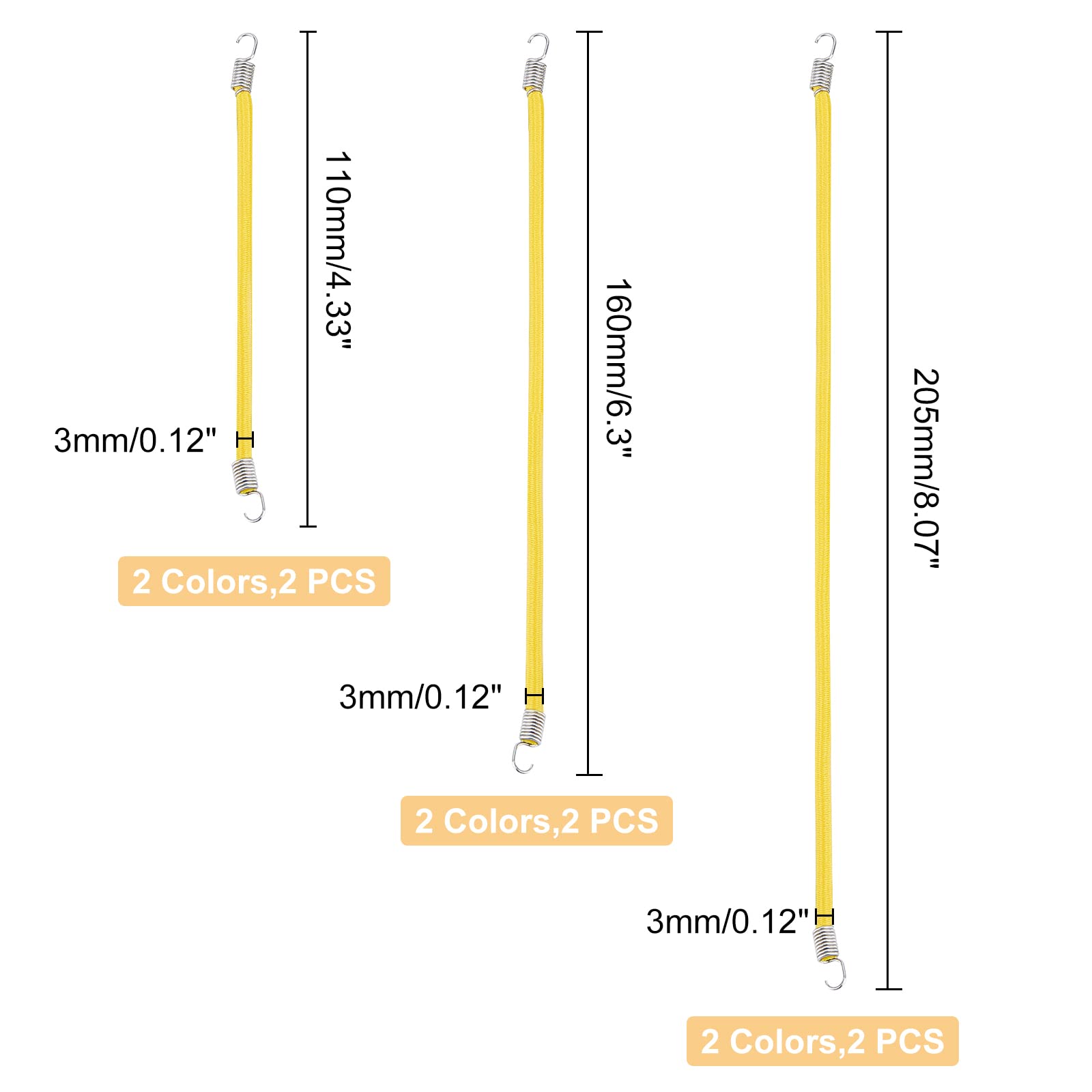 AHANDMAKER 6 Pcs Mini RC Car Towing Rope, 3 Sizes Mini Bungee Cords RC Car Tow Safety Rope with Safety Steel Forged Hooks 4.33x0.12 inch(110x3mm),6.30x0.12 inch(160x3mm),8.07x0.12 inch(205x3mm)