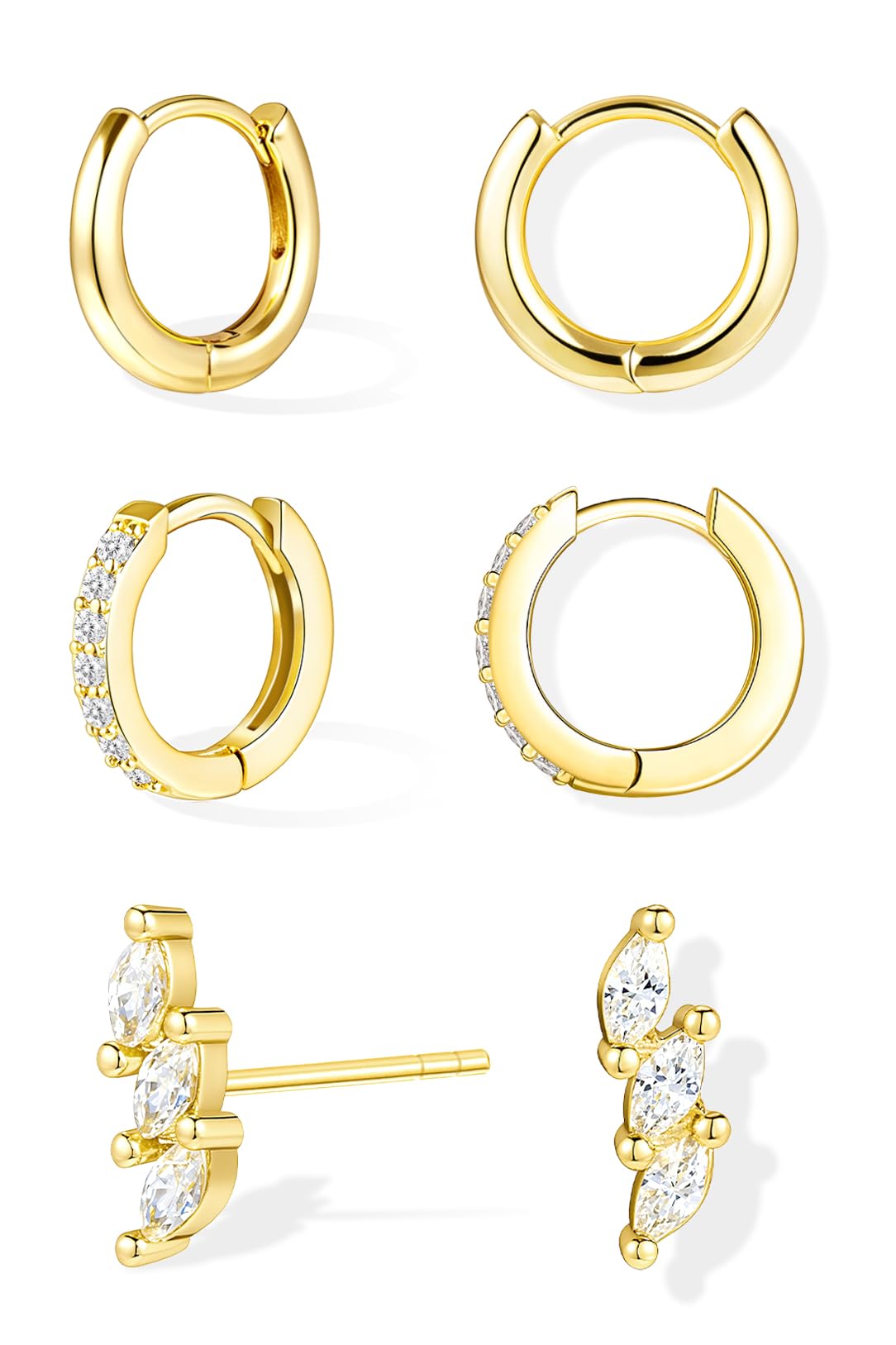 Inerney 14K Gold Plated Huggie Hoop Earrings for Women, Small Sterling Silver Earring Set Hypoallergenic Cartilage Helix Stacks, Mini Dainty Cute