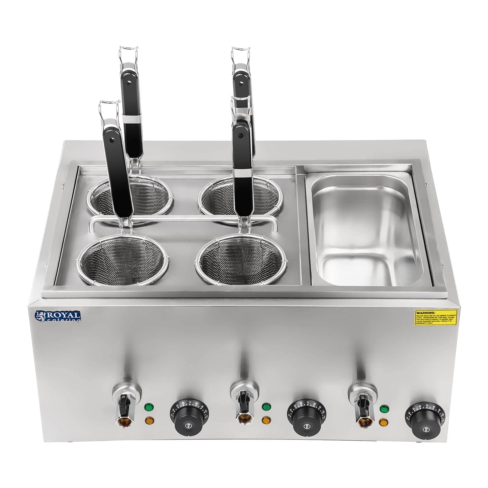 Royal Catering Cuiseur à pâtes 4 paniers Bac GN 1/3 RCNK-4-GN (3x1.000W, 50,7x60,5x50cm, capacité du récipient 4L, hauteur des paniers 14 cm)