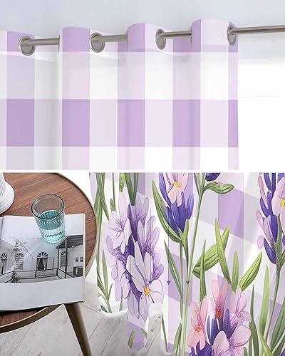 Miniatura 5 de Cortinas traslúcidas de acuarela con mosca de mariposa de 63 pulgadas de largo, juego de 2 paneles de cortinas para cocina, dormitorio, sala de