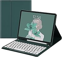 Vista 13 de HENGHUI Funda con Teclado para Galaxy Tab S6 Lite 10.4 pulgadas Funda con Teclado de Teclas Redondas Bonitas de Colores Teclado Inalámbrico Negro