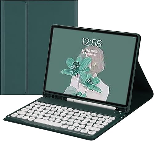 Miniatura 8 de HENGHUI Funda de teclado para iPad Pro de 12.9 pulgadas, funda de teclado BT desmontable inalámbrica con soporte para lápiz (amarillo)