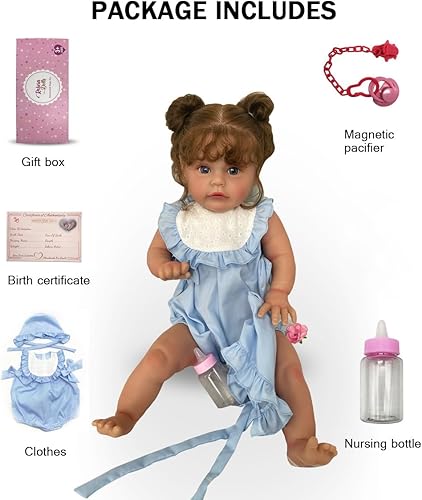 Miniatura 6 de Muñecas Reborn de 24 pulgadas/23.6 in que se ven en la vida real, vinilo de silicona suave con peso con ojos abiertos, aspecto de bebé, pelo largo