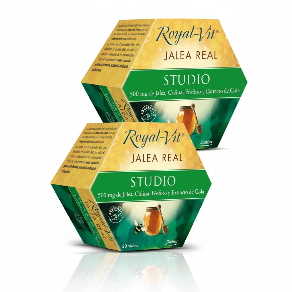 Dietisa Royal-Vit Jalea Real Studio - Pack Ahorro 2 x 20 Viales - Complemento Alimenticio con Jalea Real y Extracto de Kola - Para Concentración y Memoria