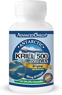 Antarctic Krill Oil 500 mg, Pure Krill Oil Omega-3 with Astaxanthin, EPA & DHA, Supports Cardiovascular Health (60 Count)