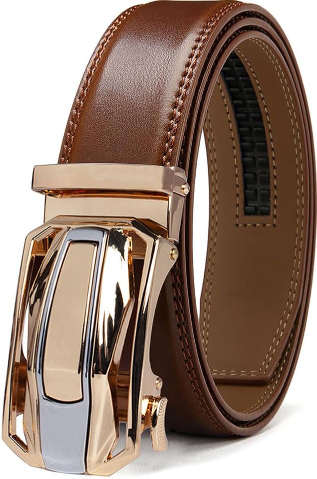 DOOPAI Men's Adjustable Ratchet Belt -White Leather Dress Belt for Men, Customizable Fit, Easy to Use, Maximum Durability