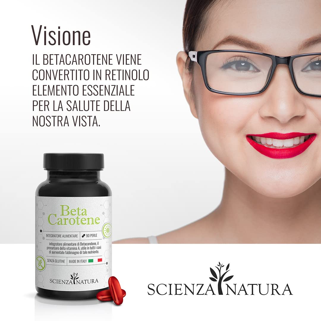 ScienzaNatura - Betacarotene per Abbronzatura Forte - Integratore per Attivatore Abbronzatura, Occhi e Pelle Made in Italy - 90 Perle