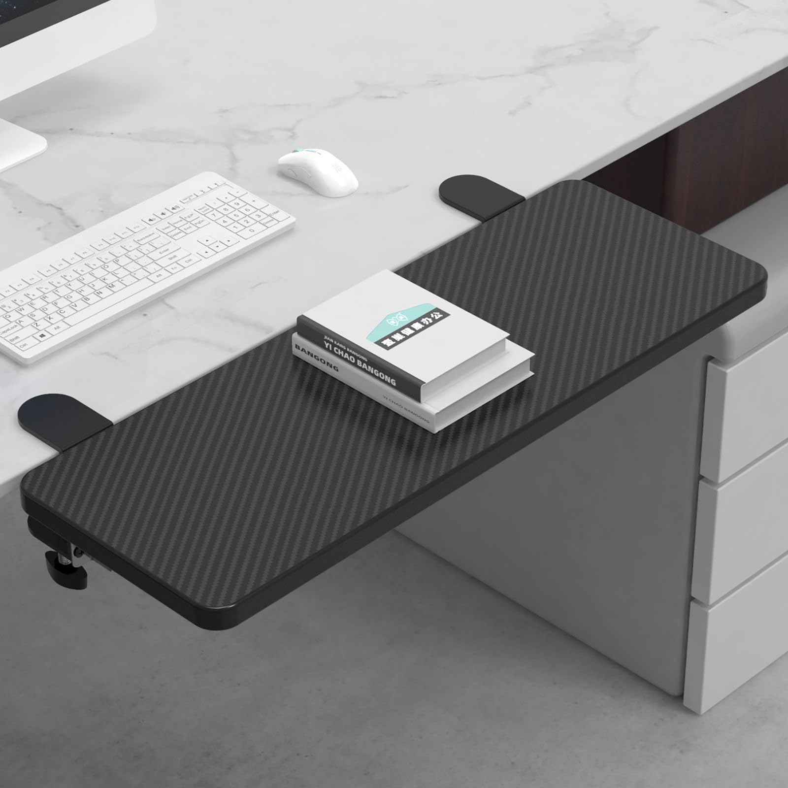 Sisyphy Ergonómica bandeja extensora de escritorio, 74.9 x 24.1 cm, abrazadera sin perforaciones, bandeja plegable para cajón de teclado, soporte de reposamuñecas para soporte de mesa, soporte para