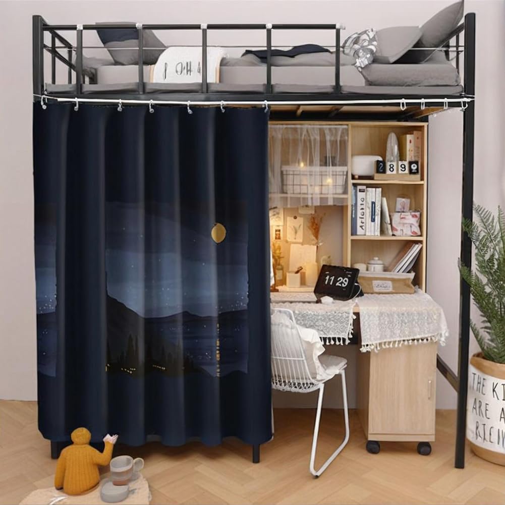 SIQITECHUK Bunk Bed Bottom Curtains Mid-Sleeper Tent Lightproof Cabin Canopy Screen Nets Blackout Canopy Dustproof Bedroom Frame Draperies Student Dormitory Privacy Protection (Pattern(1 Pc))