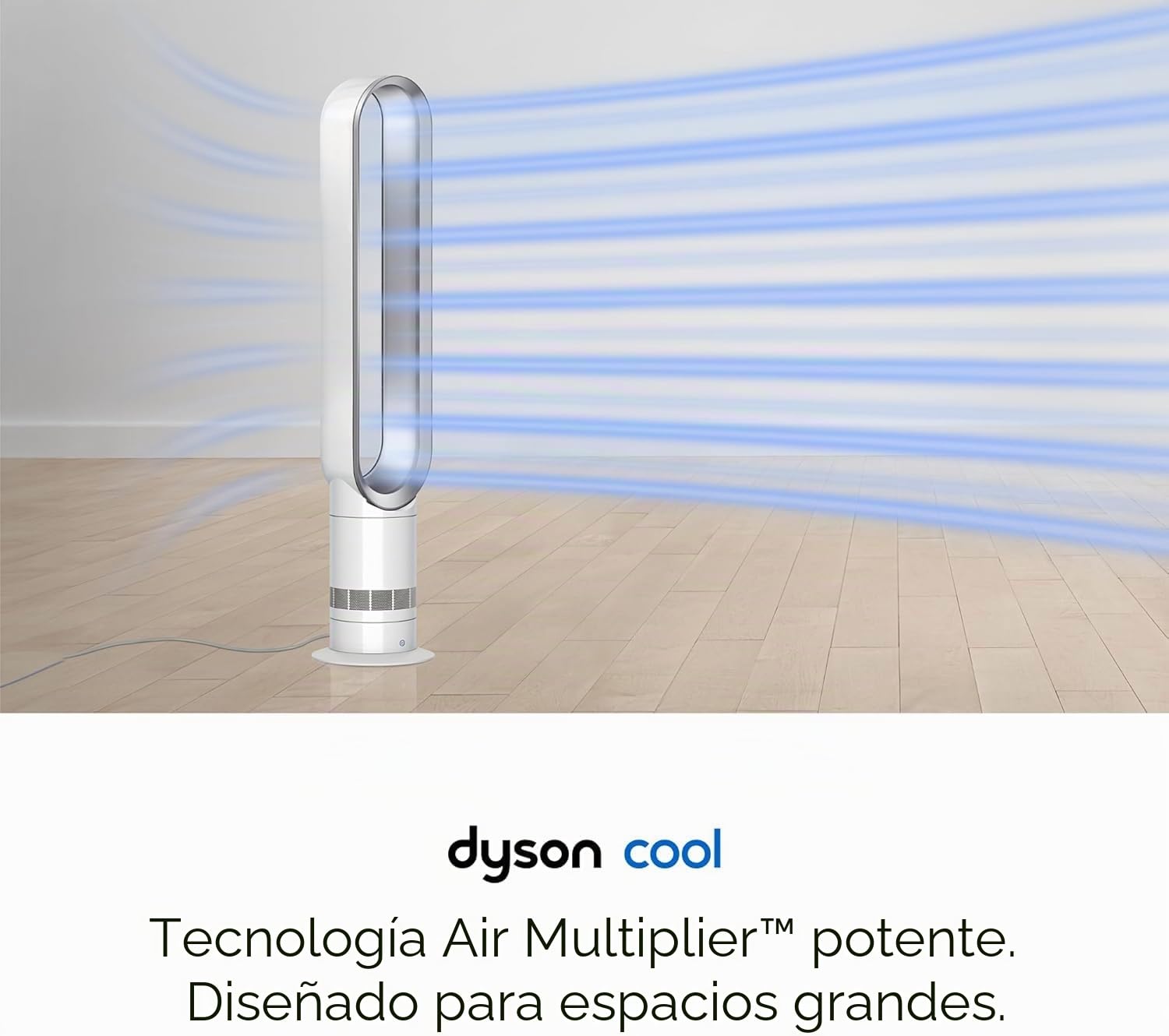 Dyson Cool AM07 - Ventilador de pie para dormitorio, mando a distancia, 100 cm, 9 horas temporizador, silencioso, 48 dB, ahorro de energía, blanco/plateado
