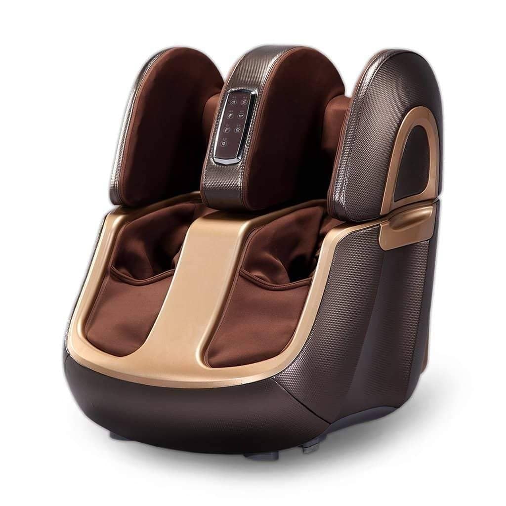 WellMore Leg Massager Foot & Calf Heated Machine With Airbags Vibration For Home Calf Thighs and Knee Pain Relief with Heat Corded Electric 2 Year Warranty (Brown)