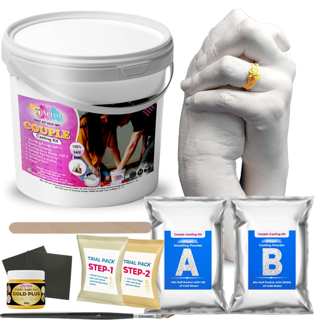 ArtYo Couple Hand Casting Kit Mold Your Memories with Moulding Powder DIY Set for Adults and Unique Gift for Husband Wife Parents Special Anniversary and Birthdays
