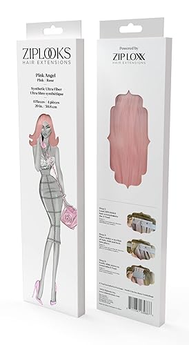 ZIPLOOKS Pink Angel - Extensiones de cabello de fibra ultra sintética de 20 pulgadas con tecnología patentada Z Tool, cabello y cuero cabelludo sin disponible en Yaxa Peru