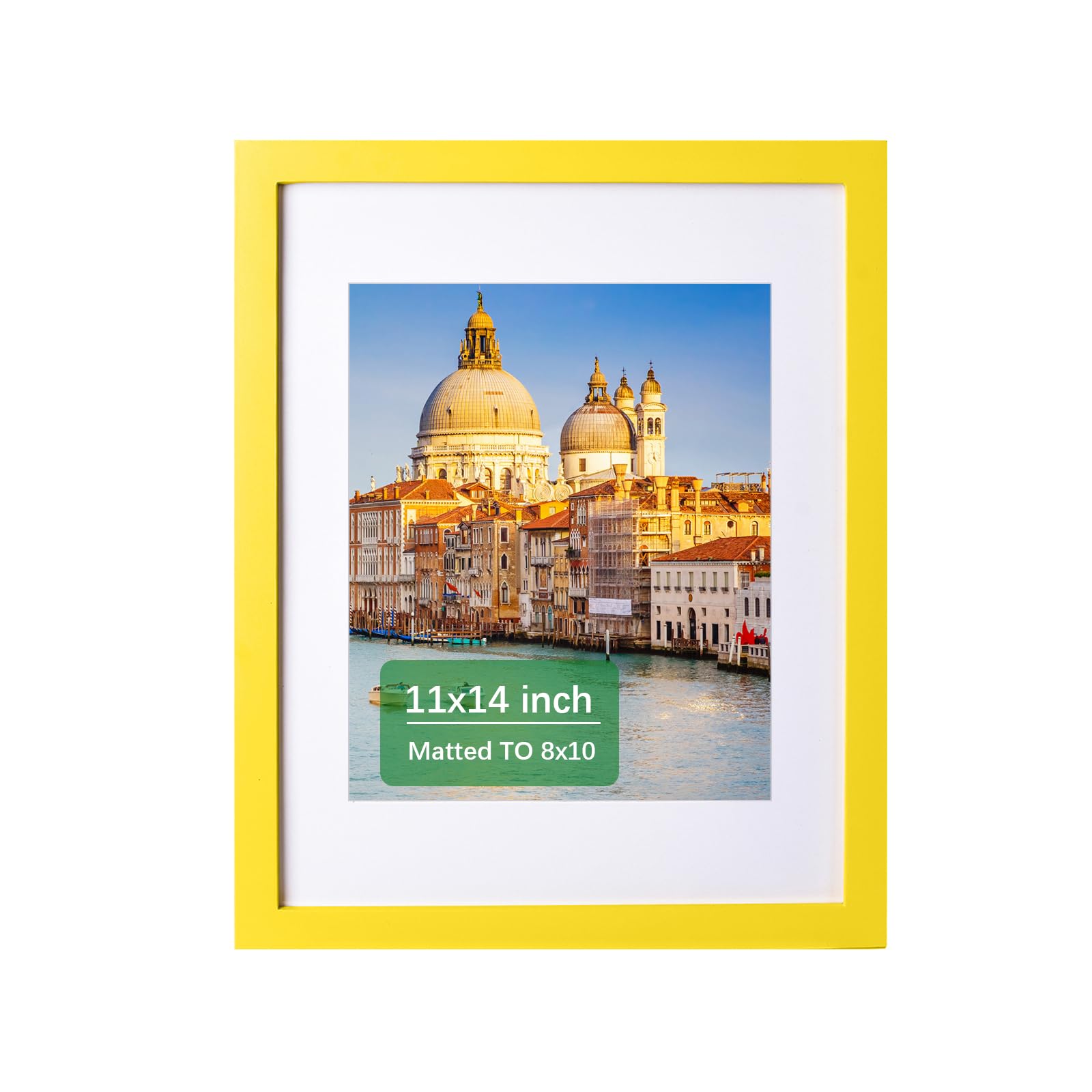 wyooxoo 11x14 Picture Frame Made of Solid Wood Yellow Photo Frames Display Pictures 8x10 with Mat or 11x14 Without Mat Colorful Frame For Tabletop