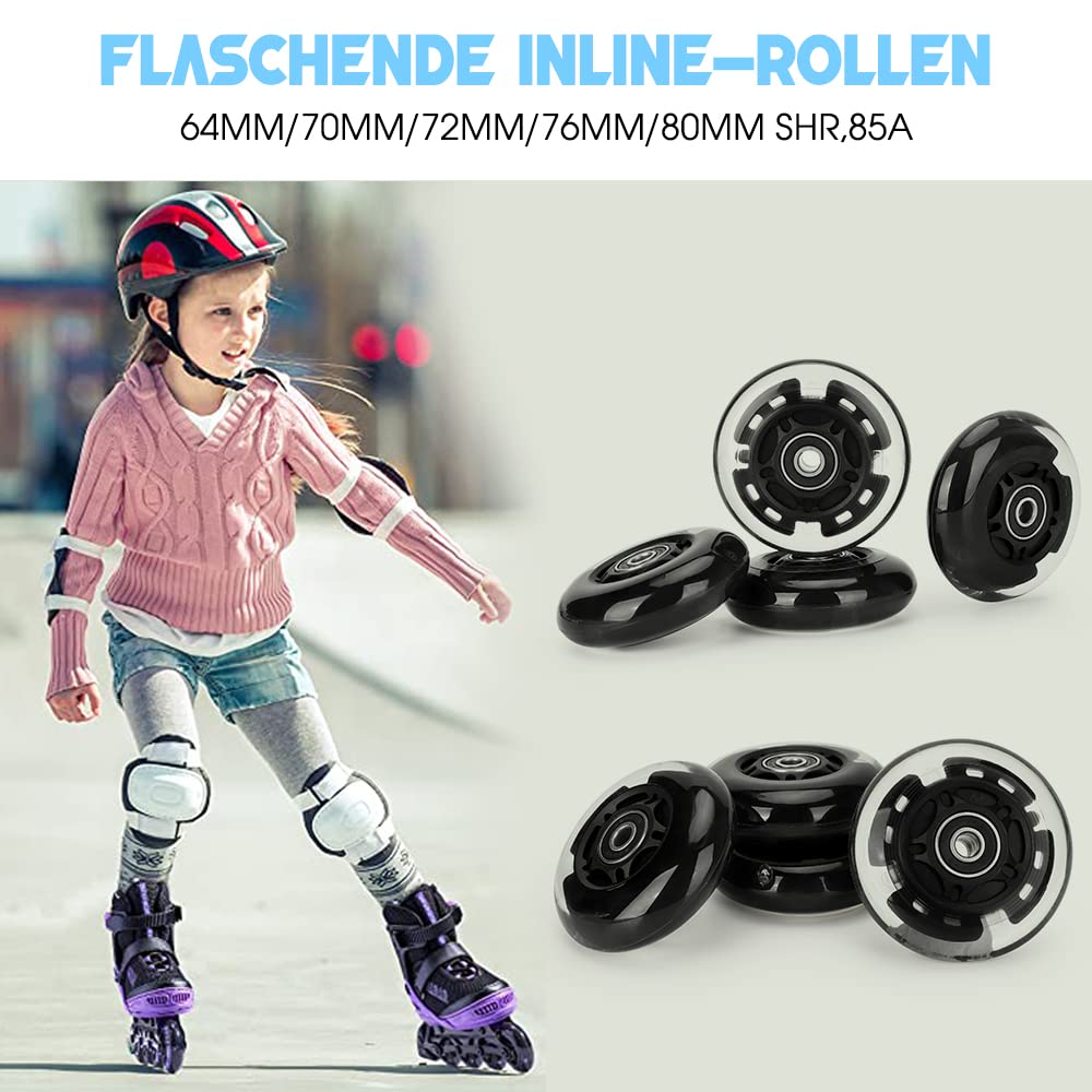 8 Pack Leuchtende Inline Skate Rollen - 72mm 76mm 80mm led Inliner Skate Räder mit kugellager ABEC-9 - Led Skate Rollen | 82a 85a Inline Skate Räder Wheels für K2 Hudora Gonex Apollo
