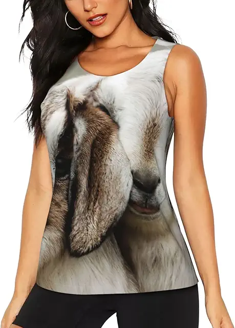 Goat Print Women's Workout Tank Top - Quick Dry Yoga & Running Shirt