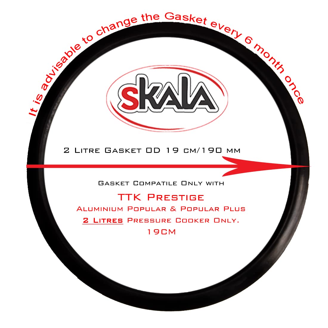 Skala Nitrile Rubber Gasket Compatible With TTK Aluminium Popular | Popular Plus 2 Litres Outer-Lid Pressure Cooker (Pack of 1) 3