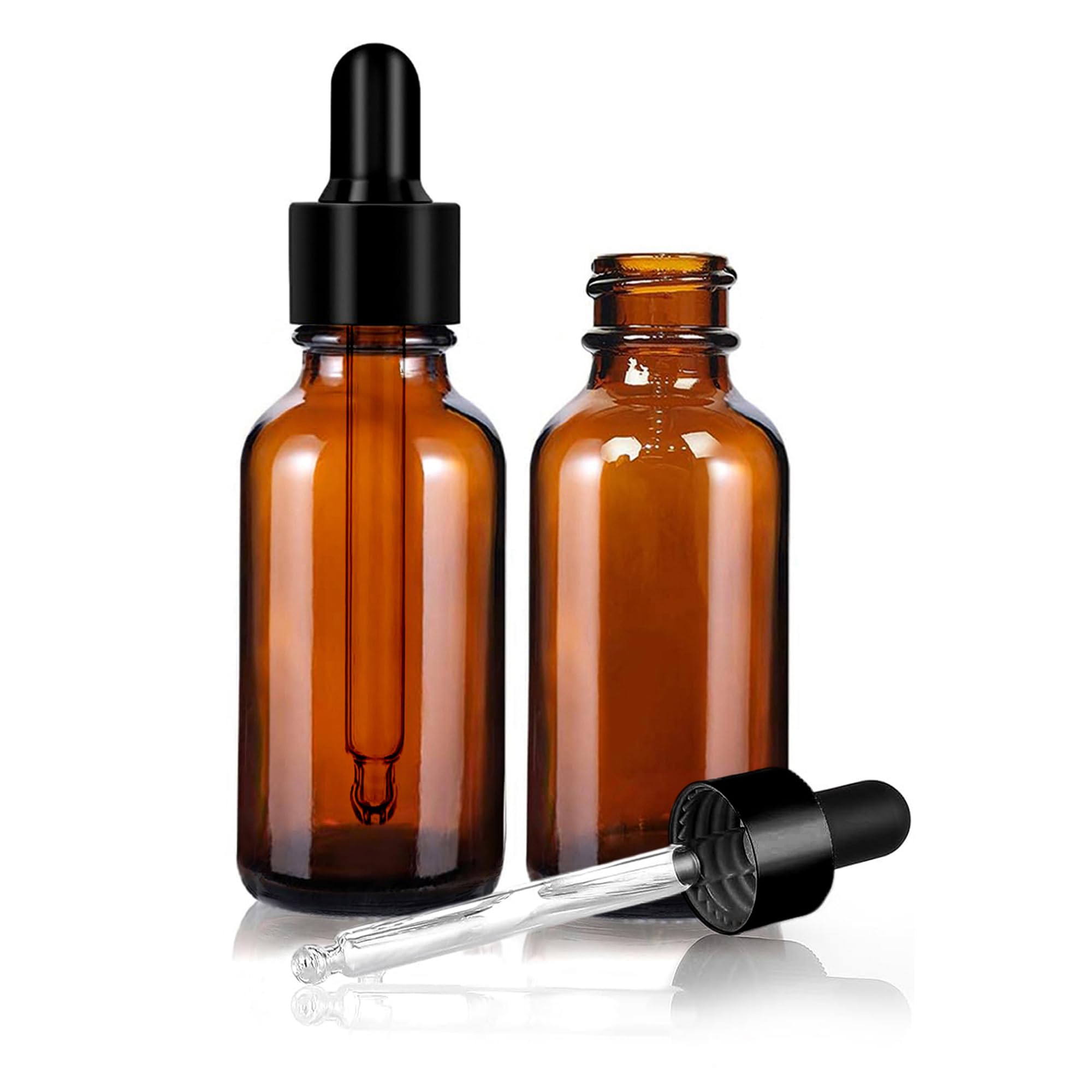 Photo 1 of (2 Pack) - 1 oz Amber Glass Dropper Bottles with Tapered Glass Droppers - 30ml Amber Glass Boston Round Bottles with Glass Eye Dropper - Thick Leakproof Essential Oils Bottle for Storage and Travel